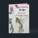 Wonderful Friend Happy Birthday Pretty Hummingbird Card<br><div class="desc">Celebrate birthday of a wonderful friend with an elegant hummingbird design on a charming greeting card. Created from my original watercolour painting, the lovely little bird and flower image will brighten the day for birdwatchers, gardeners and nature lovers. The special woman in your life will love the pastel colours of...</div>