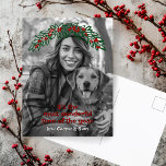 Wonderful Garland Wreath CUSTOM PHOTO Christmas Holiday Postcard<br><div class="desc">Sweet wreath garland drawing to wish someone happy holidays! Add your own photo! Click "personalise" to edit the text and add your own photo to the front side. Make sure it is behind in the layers. (if you need assistance you can contact Zazzle help or send me a message) You...</div>