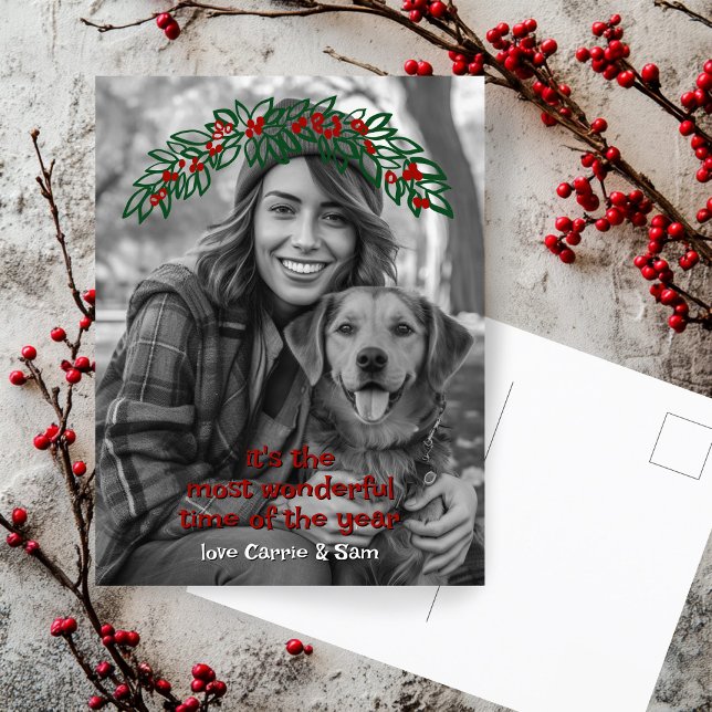 Wonderful Garland Wreath CUSTOM PHOTO Christmas Holiday Postcard (Wonderful Garland Wreath CUSTOM PHOTO Christmas Holiday Postcard
)