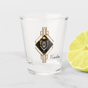 Wonderful gold black cat. shot glass