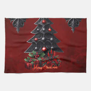 wonderful gothic christmas tree tea towel