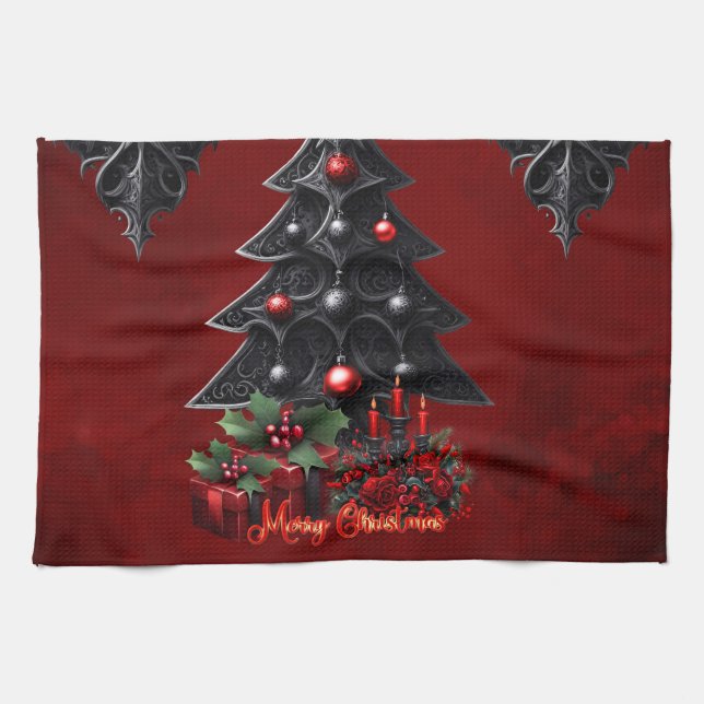 wonderful gothic christmas tree  tea towel (Horizontal)