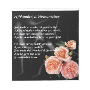 Wonderful Grandmother Poem - flowers on black Notepad