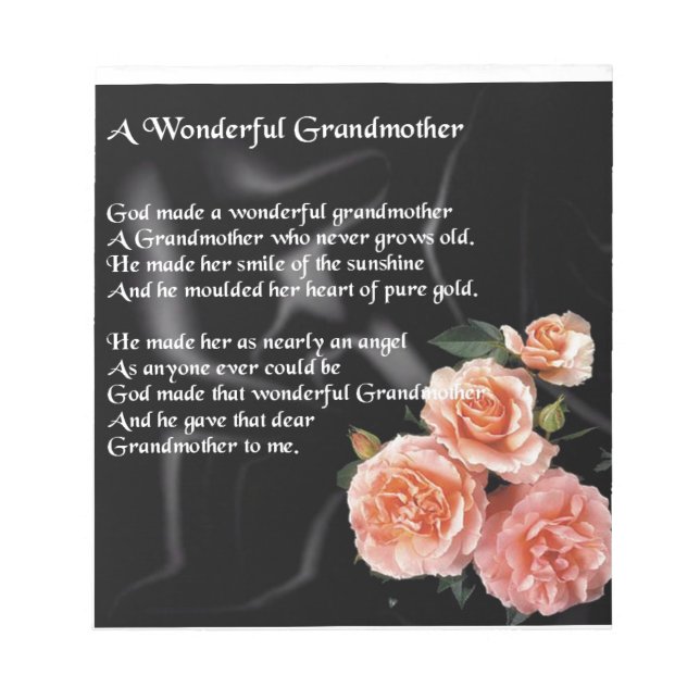 Wonderful Grandmother Poem - flowers on black Notepad (Front)