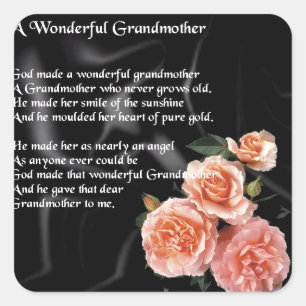 Wonderful Grandmother Poem - flowers on black Square Sticker