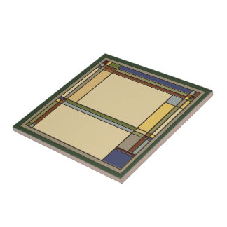 Wonderful Green Arts & Crafts Geometric Pattern Ceramic Tile