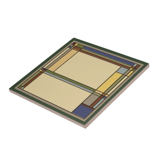 Wonderful Green Arts & Crafts Geometric Pattern Tile (Side)