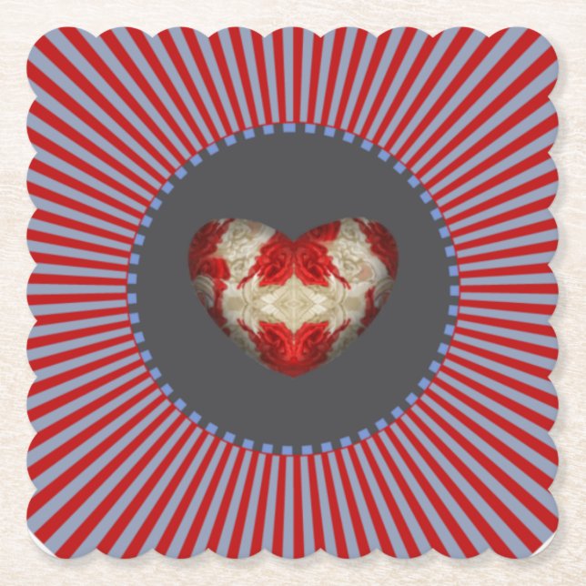 Wonderful Heart Collection - grey stripe Paper Coaster (Front)