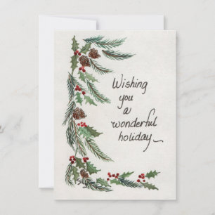"Wonderful Holiday" Wish Green Garland border Holiday Card