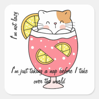 Wonderful Lazy Cat Custom Text Square Sticker