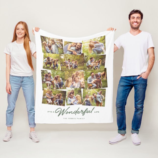 Wonderful life 12 photo collage family fleece blanket (In Situ)