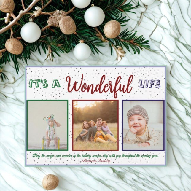Wonderful Life 3 Photo Christmas Holiday Card (Creator Uploaded)