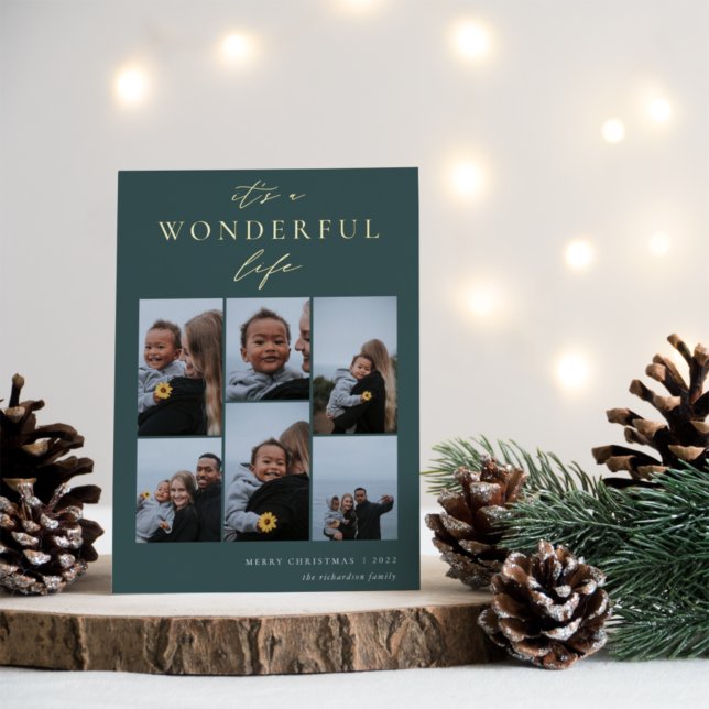 Wonderful Life | 6 Photo Collage Christmas Foil Holiday Card (Creator Uploaded)