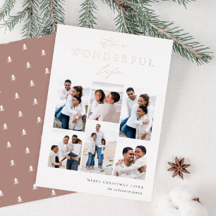 Wonderful Life   6 Photo Collage Christmas Foil Holiday Card