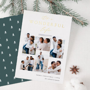 Wonderful Life 6 Photo Collage Christmas Foil Holiday Card