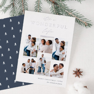Wonderful Life 6 Photo Collage Christmas Foil Holiday Card
