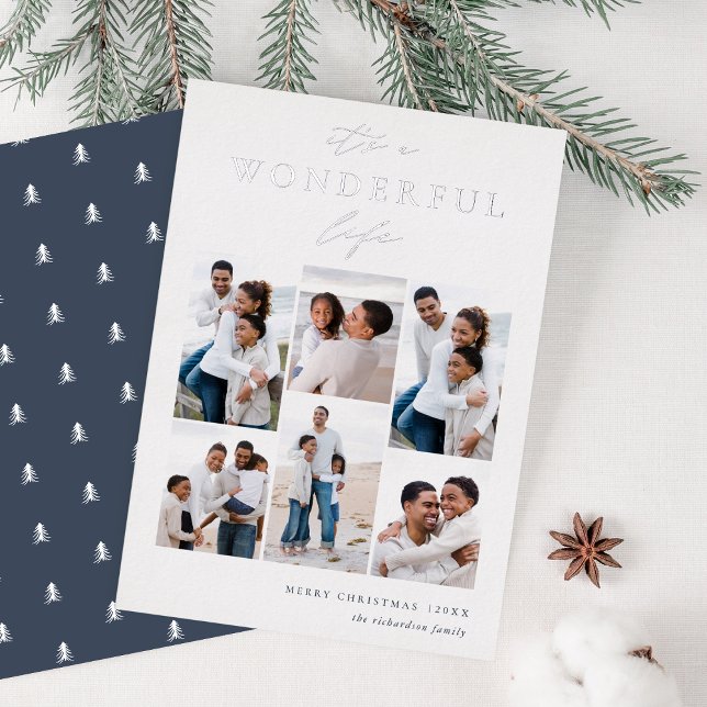 Wonderful Life | 6 Photo Collage Christmas Foil Holiday Card (Creator Uploaded)