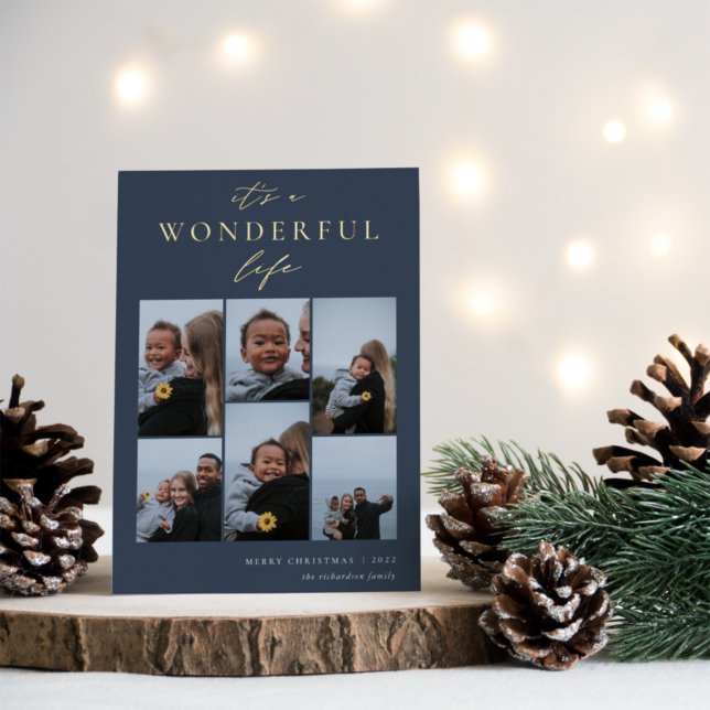 Wonderful Life | 6 Photo Collage Christmas Foil Holiday Card (Creator Uploaded)