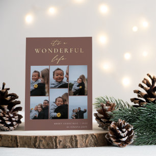 Wonderful Life 6 Photo Collage Christmas Foil Holiday Card
