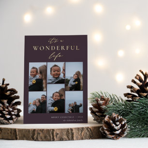 Wonderful Life   6 Photo Collage Christmas Foil Holiday Card