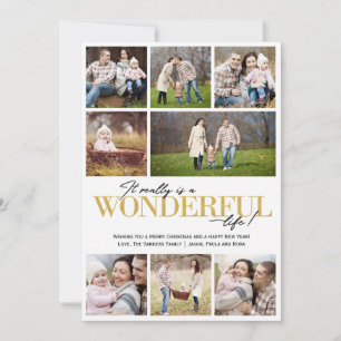 Wonderful Life 8 Photo Gold Letter Option   Holiday Card