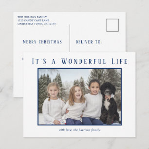 Wonderful Life Blue Photo Modern Christmas Holiday Postcard