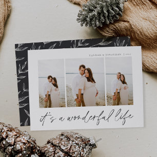 Wonderful Life Modern Minimal 3 Photo Christmas Holiday Card