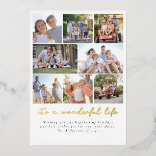 Wonderful Life Photo Collage Christmas Foil Holiday Card