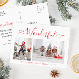 Wonderful life red script christmas postcard