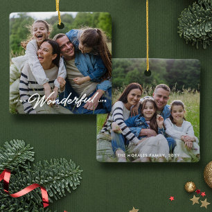 Wonderful life two photo simple Christmas Ceramic Ornament