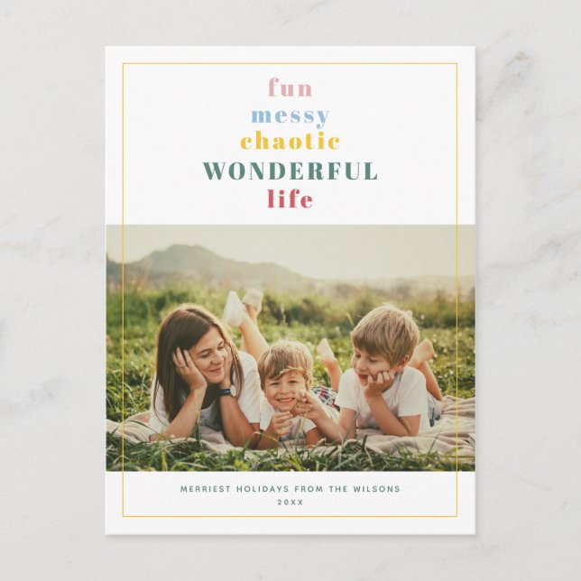 Wonderful Life Your custom Text Modern Fun Photo Holiday Postcard (Front)