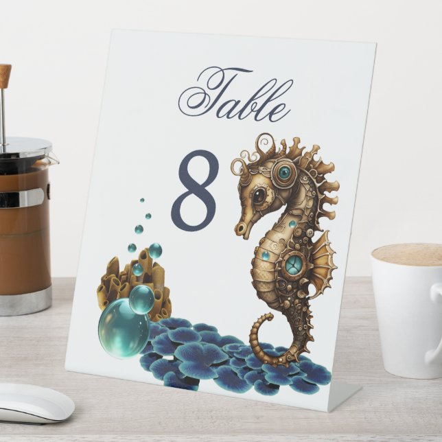Wonderful little steampunk seahorse. pedestal sign (In SItu)