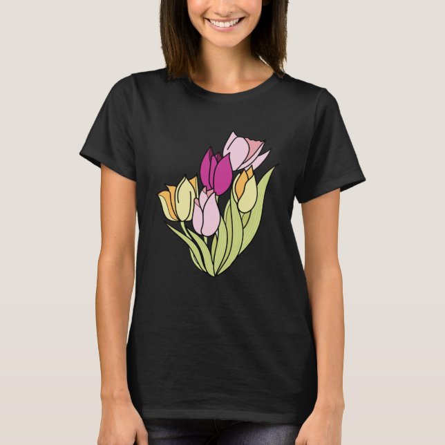 Wonderful Lovely Nature Spring Tulips Flower Plant T-Shirt (Front)