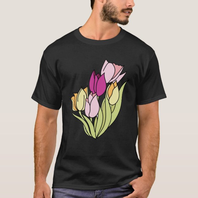 Wonderful Lovely Nature Spring Tulips Flower Plant T-Shirt (Front)