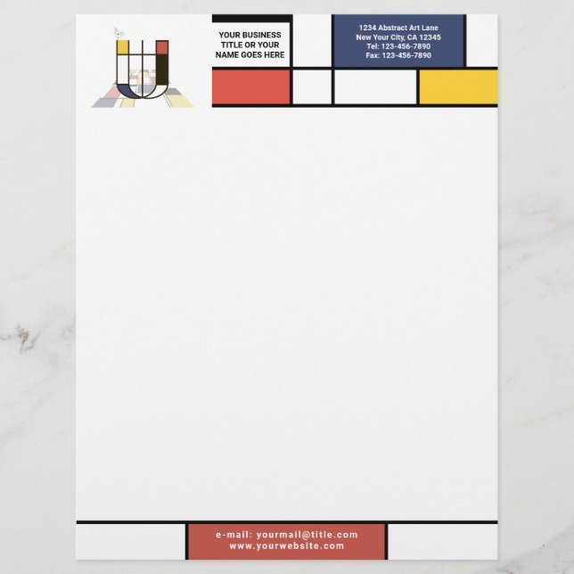 Wonderful Modern Art Monogram. Letter U Custom Letterhead (Front)