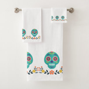 Wonderful Modern candy skull Blue Pink White Bath Towel Set