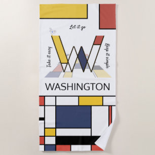 Wonderful Neoplasticism Art Monogram. Letter W Beach Towel