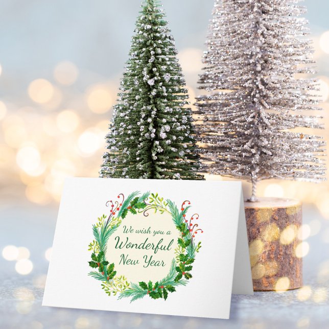 Wonderful New Year simple and elegant wreath Card (Creator Uploaded)