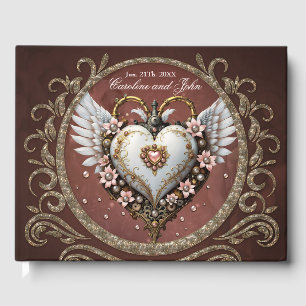 Wonderful noble steampunk heart with wings. guest book