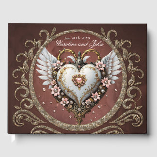 Wonderful noble  steampunk heart with wings. guest book