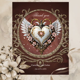 Wonderful noble  steampunk heart with wings. thank you card