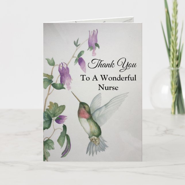 Wonderful Nurse Thank You Hummingbird Garden Card (Front)