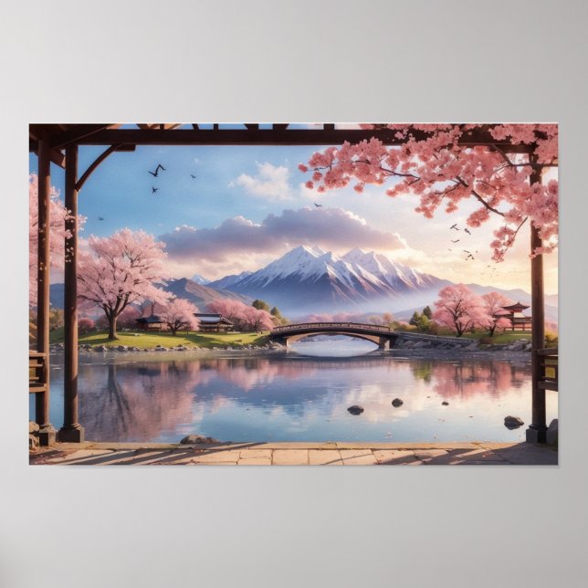 Wonderful of Sunset Japanese Sakura Tree Poster (Front)