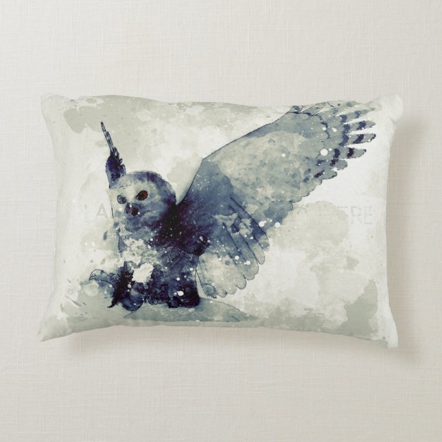 Wonderful owl in watercolor decorative cushion (Back)