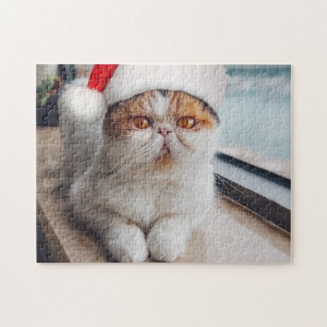 Wonderful persian cat with Santa Claus hat Jigsaw Puzzle (Horizontal)