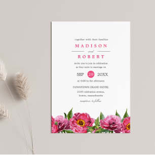 Wonderful Pink Magenta Peonies Border Wedding Invitation