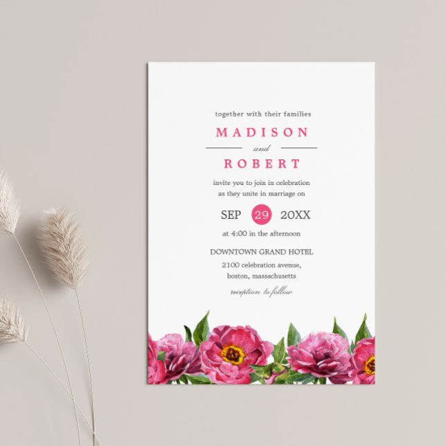 Wonderful Pink Magenta Peonies Border  Wedding Invitation (Creator Uploaded)
