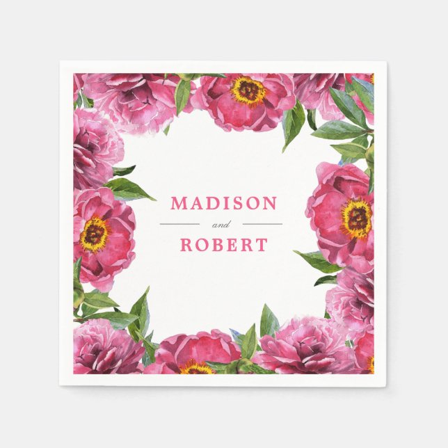 Wonderful Pink Magenta Peonies Flower chic Wedding Napkin (Front)