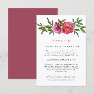Wonderful Pink Peonies Floral Wedding Details Invitation