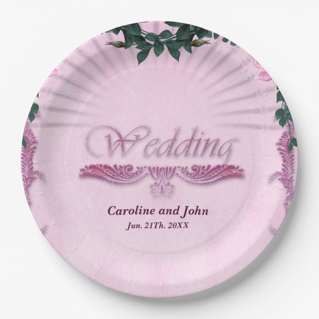 Wonderful pink roses  paper plate (Front)